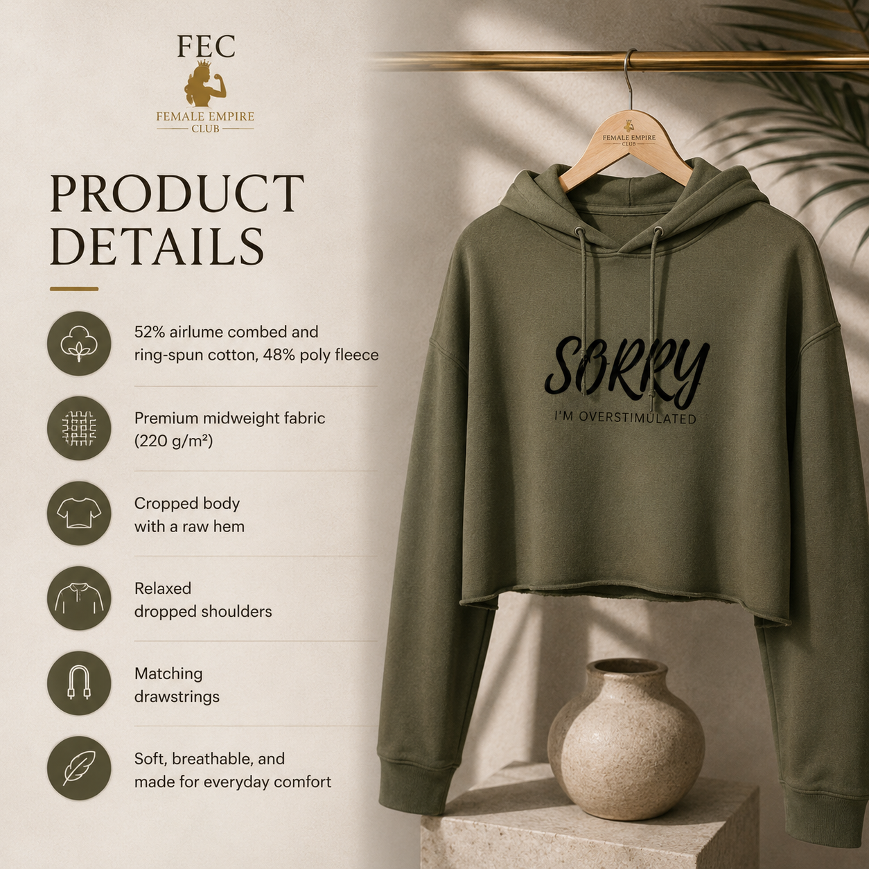 Sorry, I'm Overstimulated™ | Premium Crop Hoodie