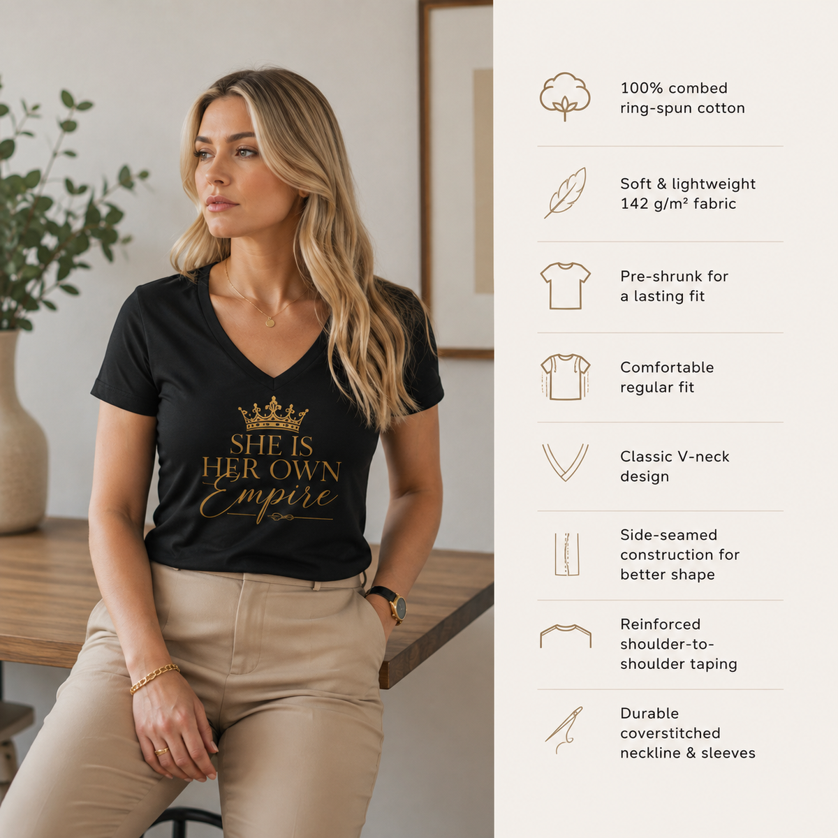 She Is Her Own Empire™ – V-Neck T-Shirt